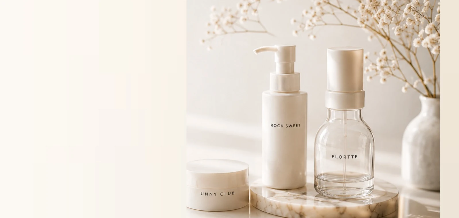 Beauty model and skincare products