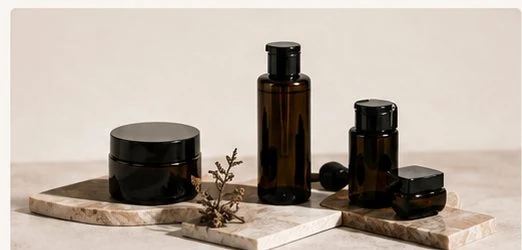 Cosmetic products on stone blocks